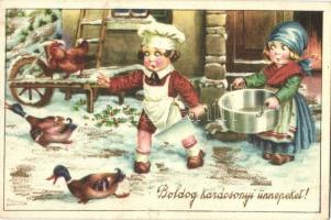 5 db RÉGI karácsonyi, újévi és gyerek üdvözlőlap / 5 pre-1945 Christmas, New Year and children greet...