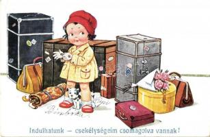 3 db RÉGI gyerek humoros motívumlap / 3 pre-1945 children humour motive postcards