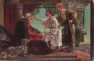 7 db RÉGI judaikai művészlap az Ótestamentumból / 7 pre-1945 Judaica themed art postcards from the H...