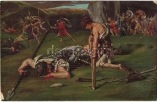 7 db RÉGI judaikai művészlap az Ótestamentumból / 7 pre-1945 Judaica themed art postcards from the H...