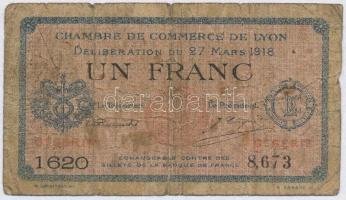Franciaország / Lyon 1918. 1Fr Chambre de Commerce de Lyon papír szükségpénz T:III- France / Lyon 1918. 1 Franc Chambre de Commerce de Lyon promissory note C:VG