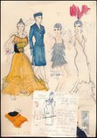 Gombár Judit (1937-2016): Jelmezterv, 2 db. Vegyes technika, papír, jelzett, 29,5×21 cm