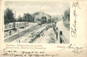1902 Budapest XII. Svábhegy, fogaskerekű vasút indóháza, vasútállomás vonattal, gőzmozdony. Divald Károly 156. sz. (EK)