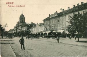 1909 Arad, Andrássy tér, Reinhart Fülöp bútorgyára / square view with shops, furniture factory (EK)