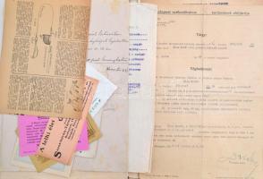 Vegyes papírrégiség tétel: számlák, céges iratok, térkép, halotti anyakönyvi kivonat, stb., összesen...