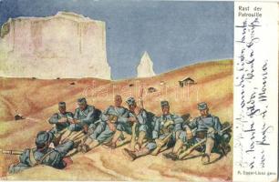 Rast der Patrouille. Kriegshilfsbüro Nr. 454. / WWI Austro-Hungarian K.u.K. military art postcard, rest of the patrol s: A. Egger-Lienz (EK)