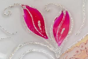 Muranói tálka, kézzel festett, jelzett, apró kopásokkal, 20,5×14 cm