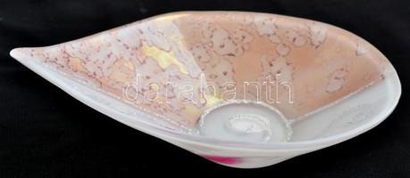 Muranói tálka, kézzel festett, jelzett, apró kopásokkal, 20,5×14 cm