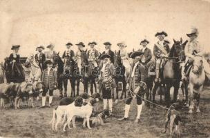 Ter herinnering aan den Nationaal-Historischen Optocht te s Gravenhage op 5 September 1913 / In memory of the National Historical Procession in The Hague. Hunters with hunting dogs