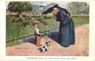 Whatever have you been doing with that gun? / child humour. The Lawrence and Jellicoe No. 5041. s: Thomas Henry