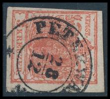 1850 3kr HP I dark red, overinked 1850 3kr HP I a sötét téglavörös, túlfestékezett nyomat ,,PETERWA(...