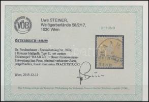 1858 2kr II típus centrált ,,RAAB" Certificate: Steiner 2k II, centered