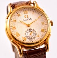 Omega replika karóra, automata, sérült bőr szíjjal, működik, d: 3,3 cm