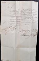 1832 Vöröskői gróf Pálffy Fidél (1788-1864) tárnokmester, főkancellár, árva megyei főispán saját kézzel aláírt levele hivatalos ügyben, papírfelzetes viaszpecséttel