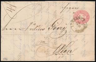 1866 5kr levélen ,,LOSSONCZ" - ,,WIEN", 1866 5kr on cover