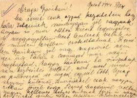 1944 Lévai Györgyné levele férjének Lévai György zsidó 109/16 KMSZ (közérdekű munkaszolgálatos) a dé...