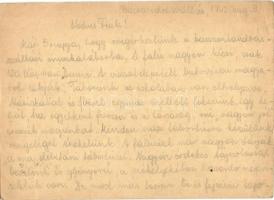 1942 Hautzmann Mária zsidó KMSZ (közérdekű munkaszolgálatos) levele a bácsandrásszállási  munkatábor...