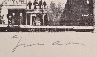 Gross Arnold (1929-2015): Kleinstadt 48/C. Offset, papír,jelzett, 13,5×24 cm