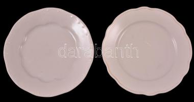 Zsolnay porcelán lapos tányér, 2 db, jelzett, kopásnyomokkal, d: 24 cm