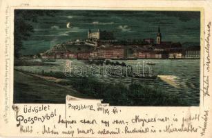 1899 Pozsony, Pressburg, Bratislava; vár, este / castle at night. Regel & Krug No. 1898. litho (EK)