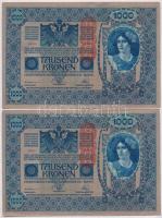 1902. 1000K (4x) sorszámkövetők, mindkét oldal német és "DEUTSCHÖSTERREICH" felülbélyegzés...