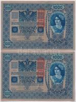 1902. 1000K (4x) sorszámkövetők, mindkét oldal német és "DEUTSCHÖSTERREICH" felülbélyegzés...