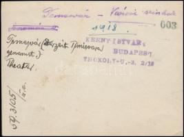 1918 Kerny István (1879-1963): Temesvári színház épülete, pecséttel jelzett, a hátoldalán feliratozv...