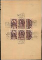27 db magyar levélzáró bélyeggyűjtési témában 3 papírlapon alkalmi bélyegzésekkel, közte felülnyomott változatok