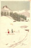 1916 Skiing, winter sport. Vouga & Cie. No. A. 13. litho s: Pellegrini (EK)