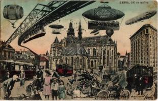 1909 Kassa, Kosice; 100 év múlva, a jövőben montázslap. László Béla kiadása / 100 years from now, in the future montage, SM Luftschiff Mars  (EK)