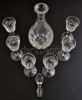 Csiszolt likőrös készlet (5 db) pohárral, kiöntő dugó nélkül, csorba nélkül, m:23 cm, m:12 cm (5×)