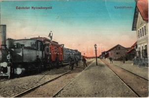 1911 Nyíradony, vasútállomás, gőzmozdony / Bahnhof / railway station with locomotive