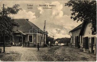 Hernádzsadány, Zadan, Hernád z Sadány, Zdana; utcakép a szövetkezeti üzlettel / Spolok / street view with the cooperative shop