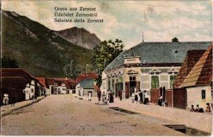 1912 Zernest, Zernyest, Zarnesti; utcakép, Daradics vendéglő a Turistához / street view, restaurant  (EK)