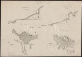 cca 1900 Trieszt kikötőjének építése. Tervrajzok 4 lapon. Kőnyomat / cca 1900 Map of the shipyard of Triest. Biulding. 4 tables 36x25 cm