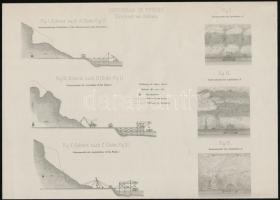 cca 1900 Trieszt kikötőjének építése. Tervrajzok 4 lapon. Kőnyomat / cca 1900 Map of the shipyard of...