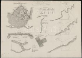 cca 1900 Trieszt kikötőjének építése. Tervrajzok 4 lapon. Kőnyomat / cca 1900 Map of the shipyard of...