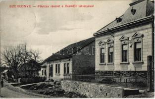 1912 Szerednye, Szvedernik, Serednoj, Serednie; Fő utca részlete a csendőr laktanyával / main street with gendarme barracks, gendarmerie