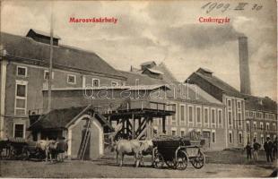 1909 Marosvásárhely, Targu Mures; Cukorgyár, ökörszekerek / Zuckerfabrik / sugar factory, oxen carts