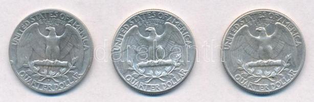 Amerikai Egyesült Államok 1942-1944. 25c (3xklf) T:2,2-
USA 1942-1944. 25 Cents (3xdiff) C:XF,VF
K...