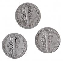 Amerikai Egyesült Államok 1938-1940. 10c (3xklf) T:2-
USA 1938-1940. 10 Cents (3xdiff) C:VF
Krause...