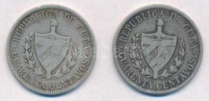 Kuba 1915. 40c Ag (2x) T:2-
Cuba 1915. 40 Centavos Ag (2x) C:VF
Krause KM#14.3