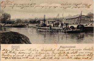 1906 Nagybecskerek, Zrenjanin, Veliki Beckerek; Béga részlet, gőzhajó, uszályok / Bega river, steamer, barges