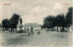 1918 Oroszvár, Rusovce (Pozsony, Pressburg, Bratislava); Fő tér, Szentháromság szobor, Bader vendéglője. Kiadja Grósz József / main square, Trinity statue, restaurant