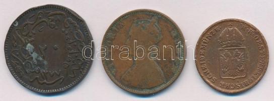 3db klf külföldi rézpénz, közteOszmán Birodalom 1861. (1277/4) 20p Cu T:2-,3 ph.
3pcs of diff coppe...