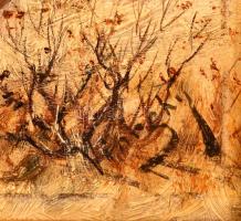 Olvashatatlan jelzéssel: Farkasok támadása. Olaj, fatábla, díszes keretben, 22×32 cm