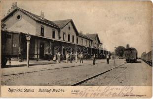 1906 Bród, Nagyrév, Slavonski Brod, Brod na Savi; vasútállomás, vonat / Bahnhof / railway station, train