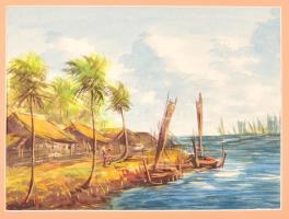 Olvashatatlan jelzéssel: Vitorlások a partnál. Akvarell, papír, 26×36 cm
