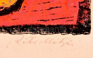 Réti Mátyás (1922-2002): Napraforgós csendélet. Színes linó, karton,  jelzett, 44×30 cm