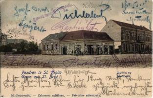 1904 Bród, Nagyrév, Slavonski Brod, Brod na Savi; Jelacicev trg / square, shops of C. Bencevic